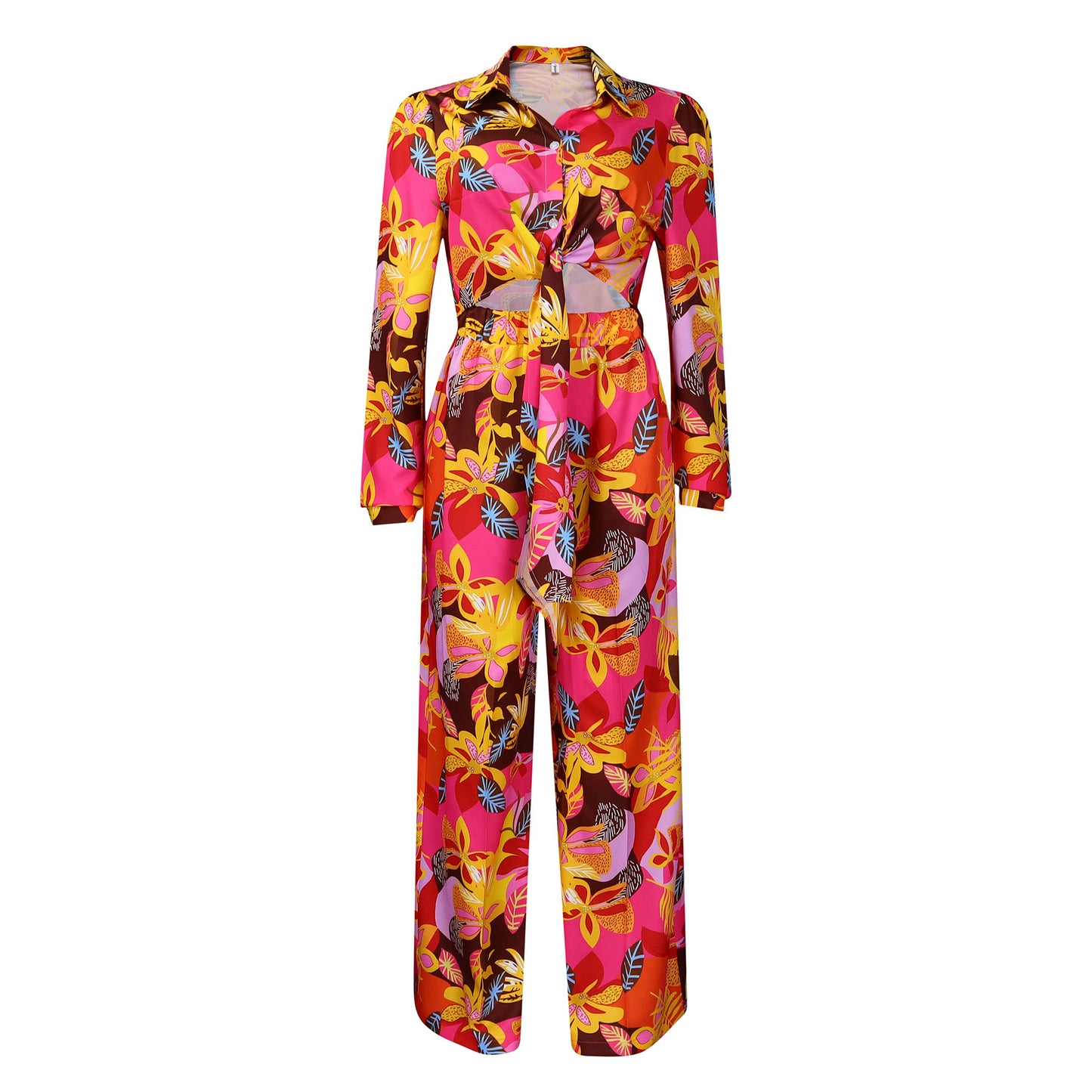 Lapel Lace-up Shirt Wide-leg Pants Suit